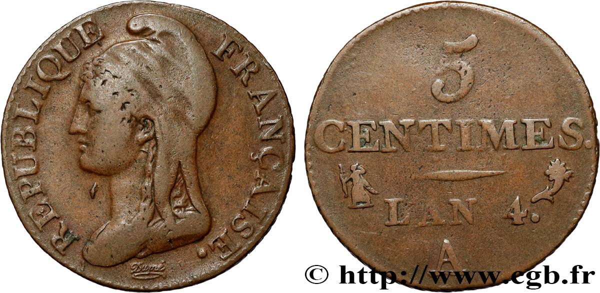 5 centimes Dupré, petit module 1796 Paris F.113/1 TB30 