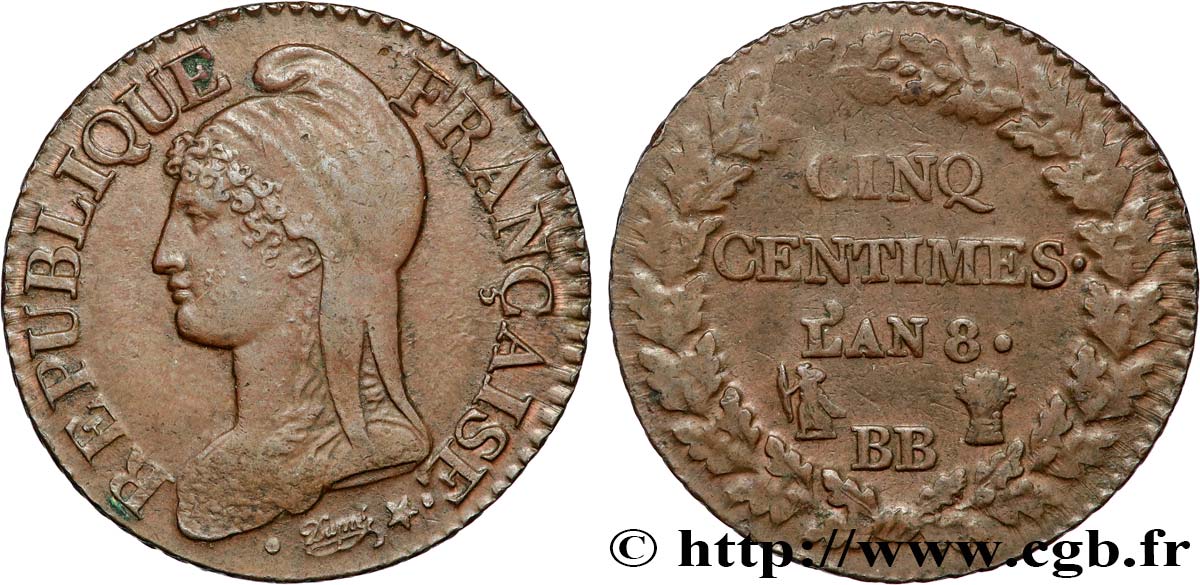 Cinq centimes Dupré, grand module 1800 Strasbourg F.115/117 SS50 