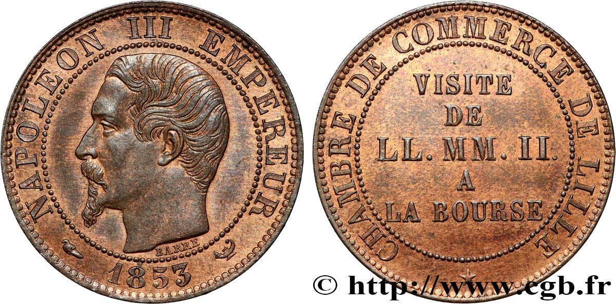 Module de cinq centimes, Visite impériale à Lille les 23 et 24 septembre 1853 1853 Lille VG.3367  MS64 