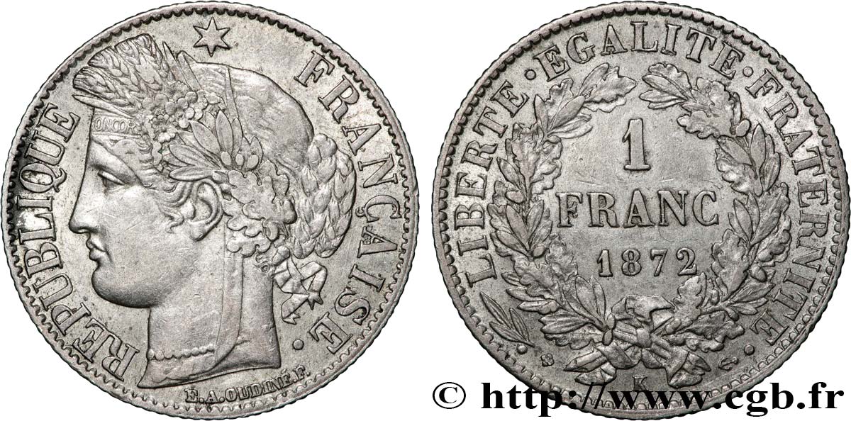 1 franc Cérès, IIIe République 1872 Bordeaux F.216/6 TB+ 