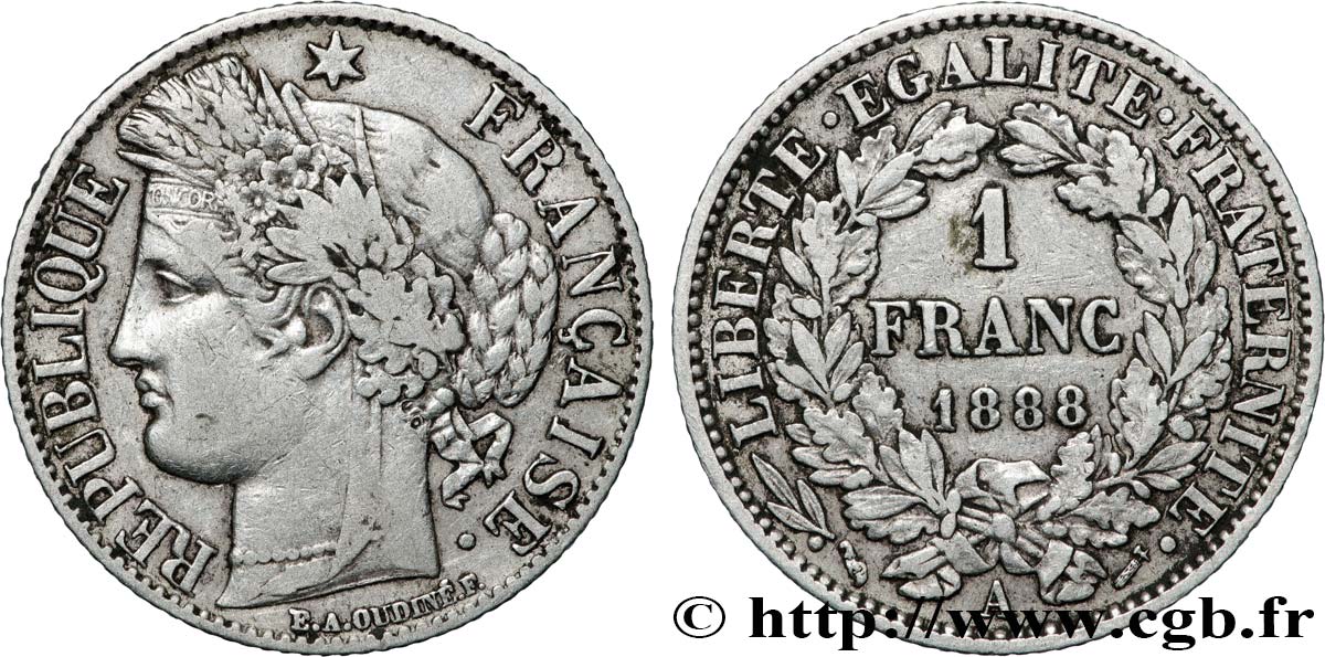 1 franc Cérès, Troisième République 1888 Paris F.216/10 TB+ 