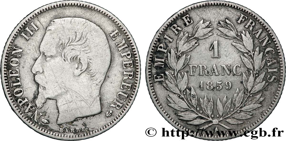 1 franc Napoléon III, tête nue  1859 Paris F.214/12 TB 