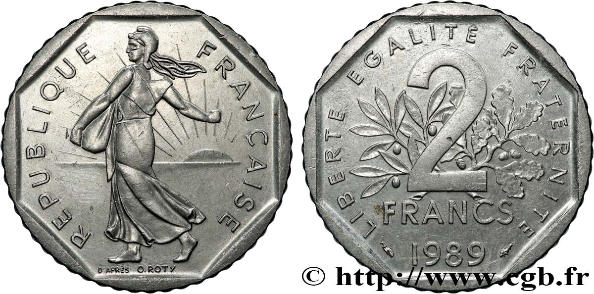 2 francs Semeuse, nickel 1989 Pessac F.272/13 AU58 