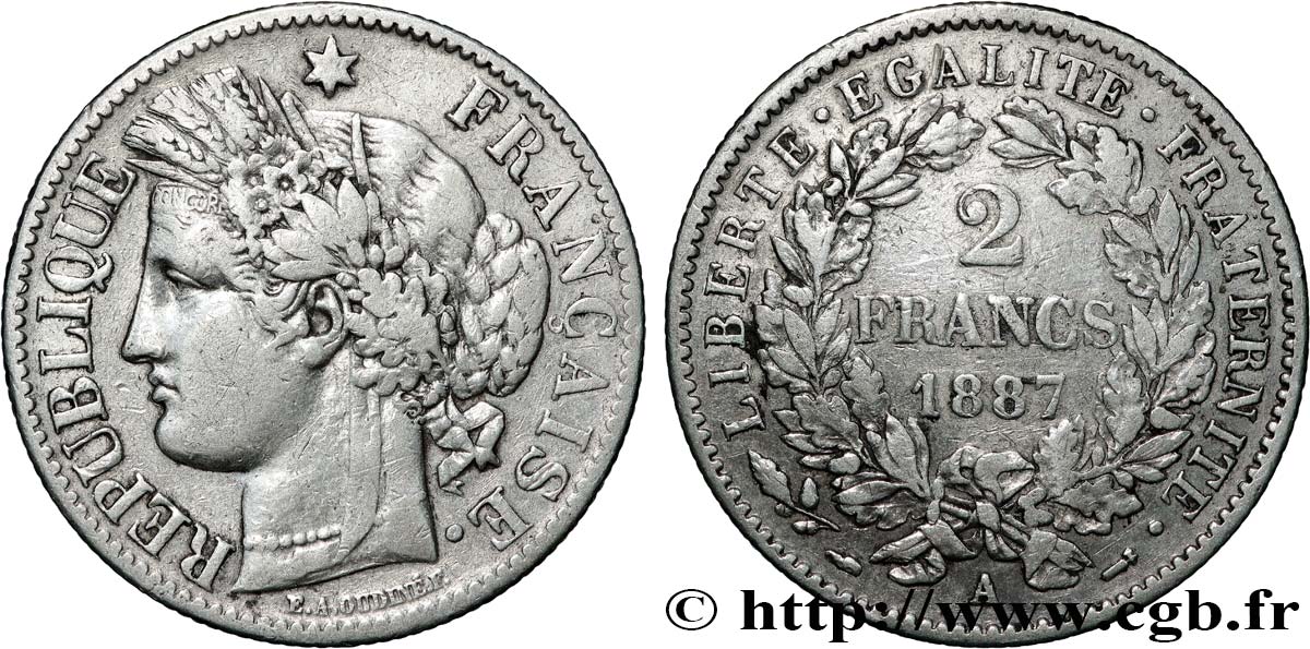 2 francs Cérès, avec légende 1887 Paris F.265/13 VF 