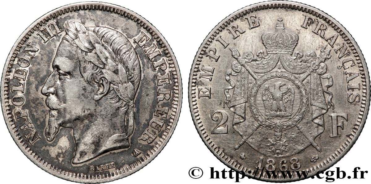 2 francs Napoléon III, tête laurée 1868 Paris F.263/8 TTB 