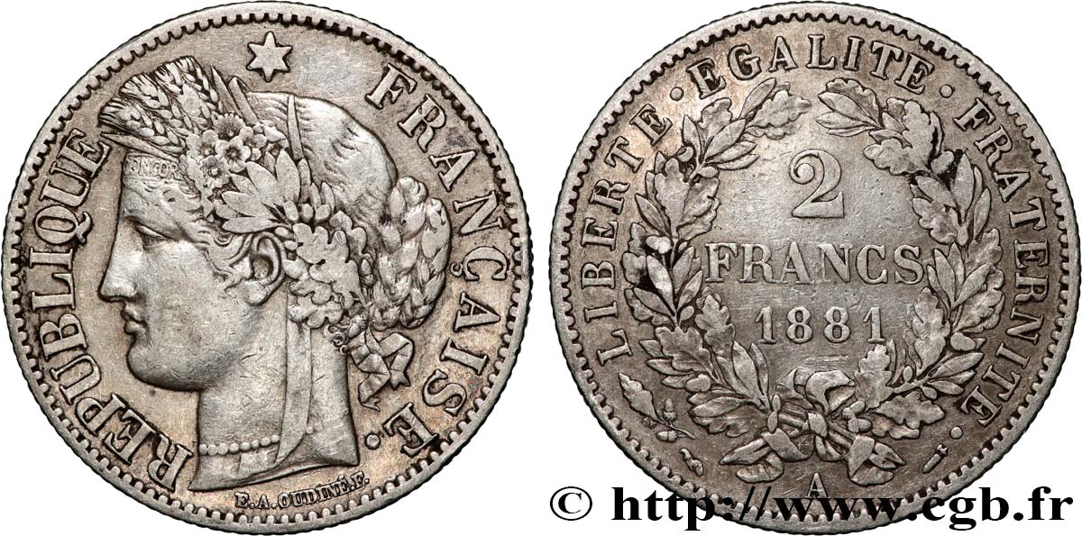 2 francs Cérès, avec légende 1881 Paris F.265/12 TB+ 