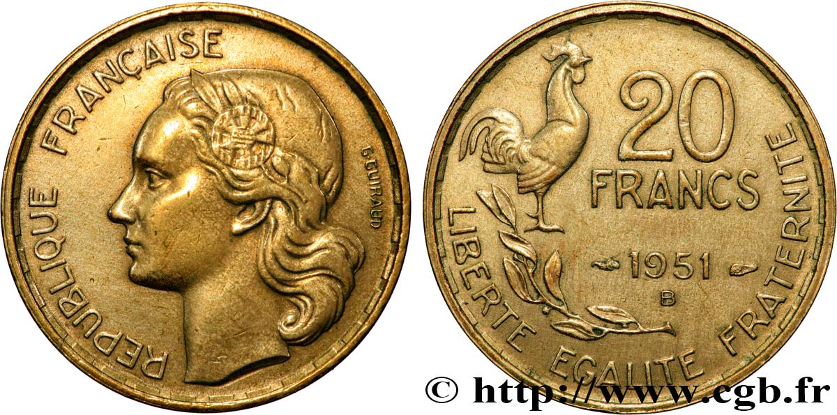 20 francs G. Guiraud 1951 Beaumont-Le-Roger F.402/8 SUP 