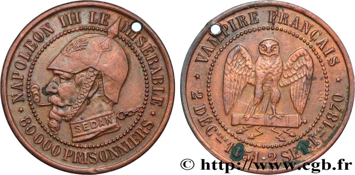 Médaille satirique Cu 27, type A “Éclairs et cigarette” 1870  Schw.A1a  XF 