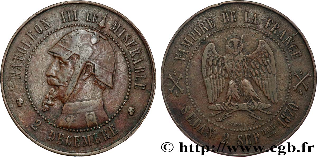 Médaille satirique Cu 32, type F “Au hibou” 1870  Schw.F1a  VF 