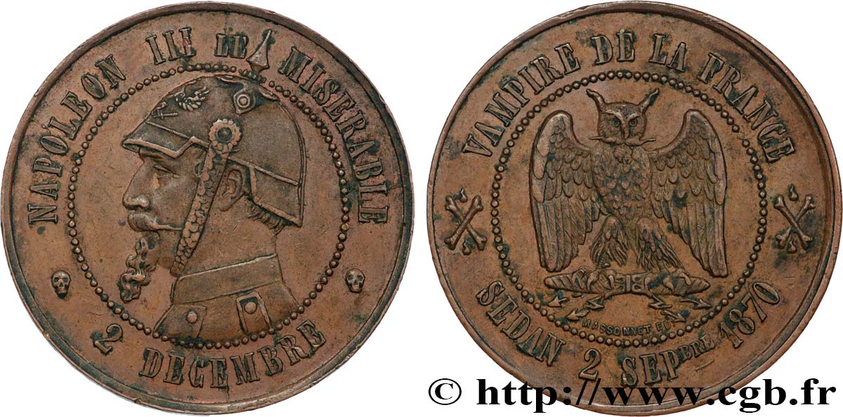 Médaille satirique Cu 32, type F “Au hibou” 1870  Schw.F1b  TTB+ 