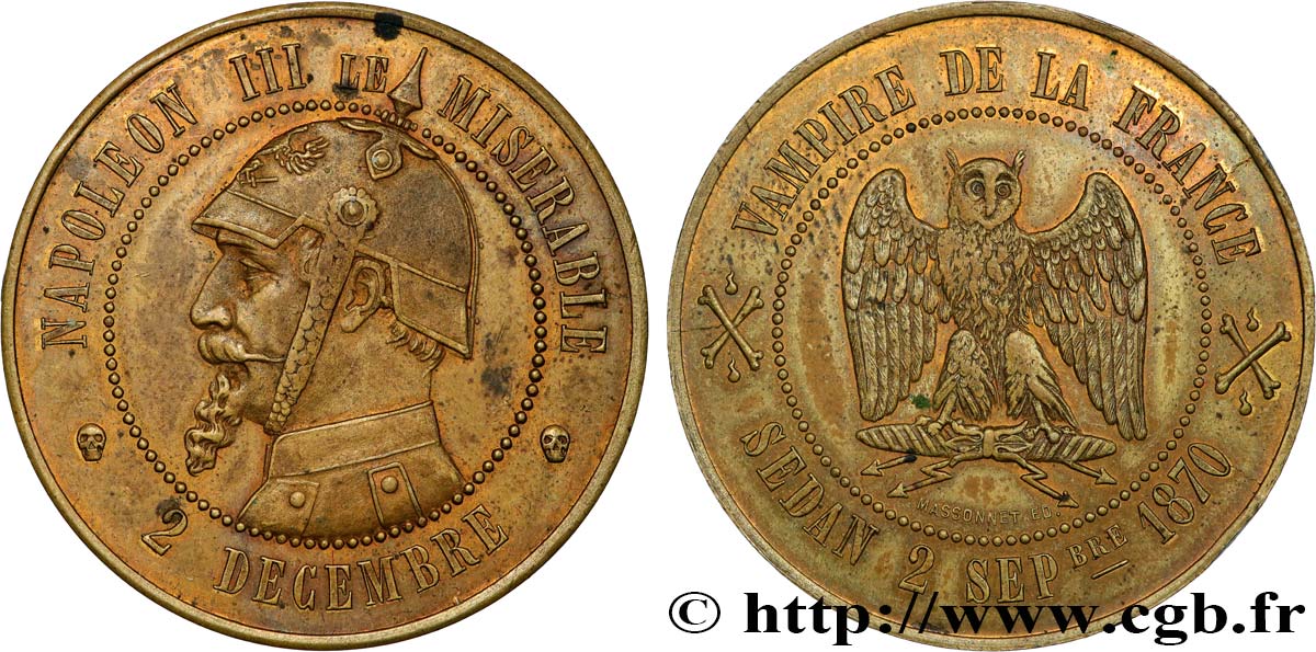 Médaille satirique Lt 32, type F “Au hibou” 1870  Schw.F1a  TTB50 