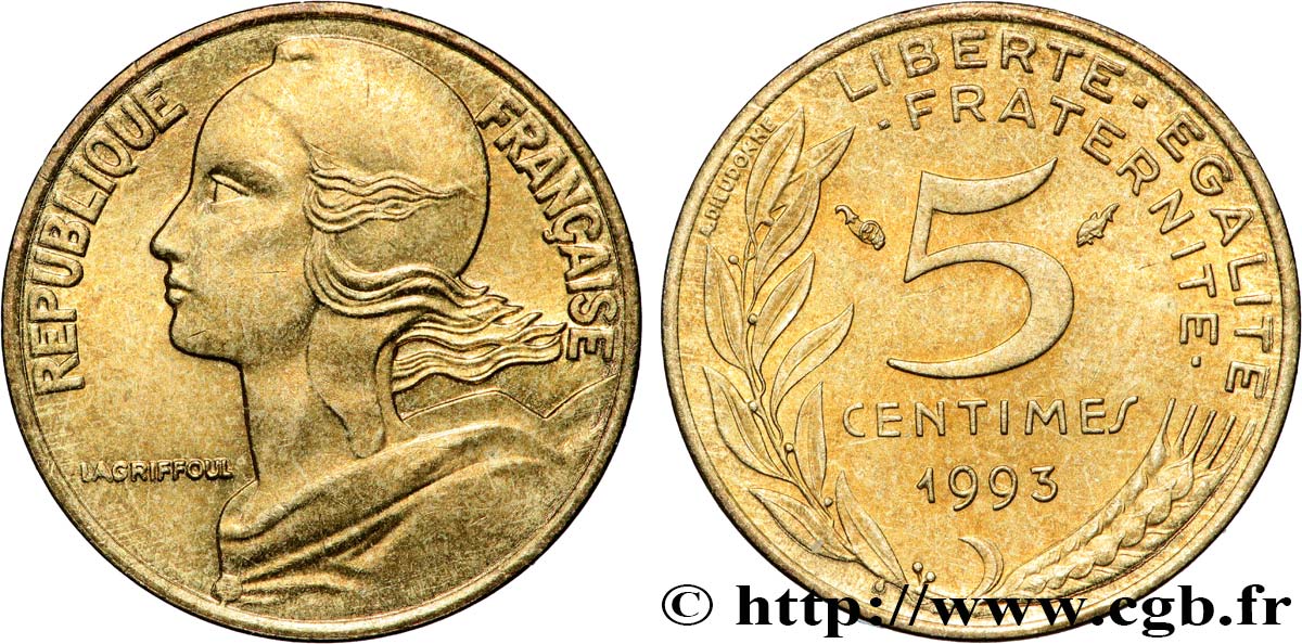 5 centimes Marianne, 3 plis 1993 Pessac F.125/32 SPL63 