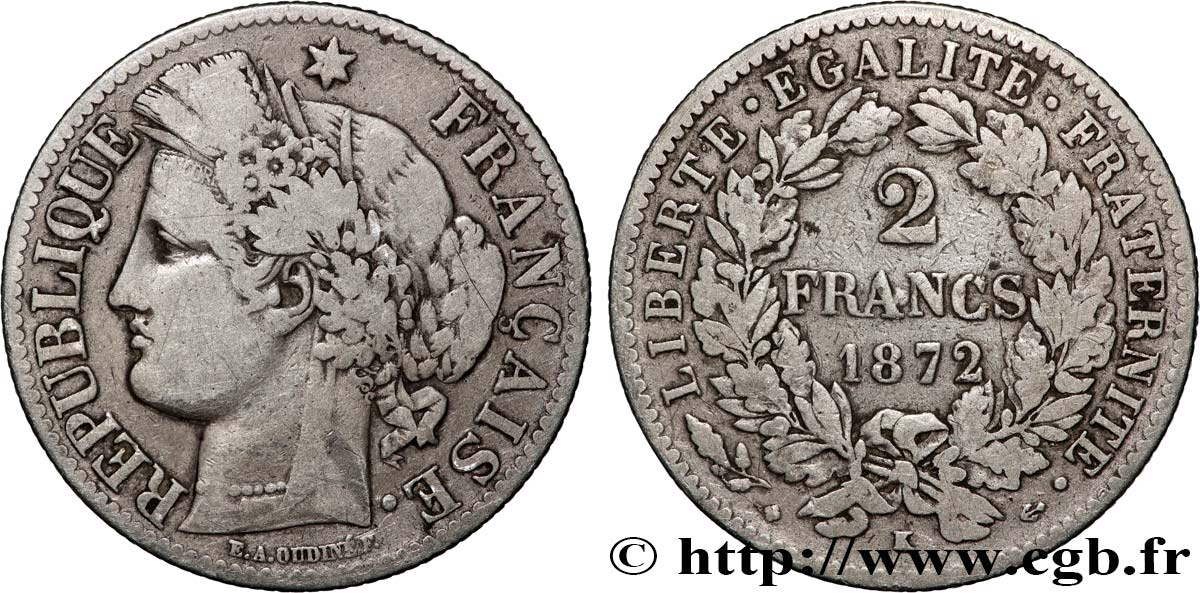 2 francs Cérès, avec légende 1872 Bordeaux F.265/9 VF 