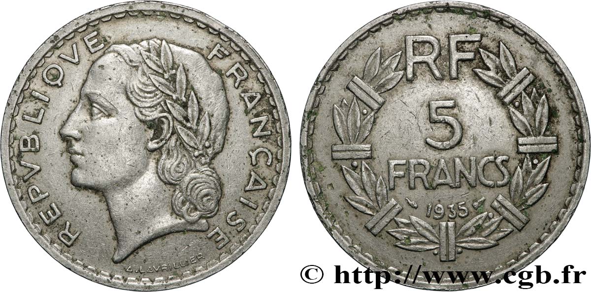 5 francs Lavrillier, nickel 1935  F.336/4 q.BB 