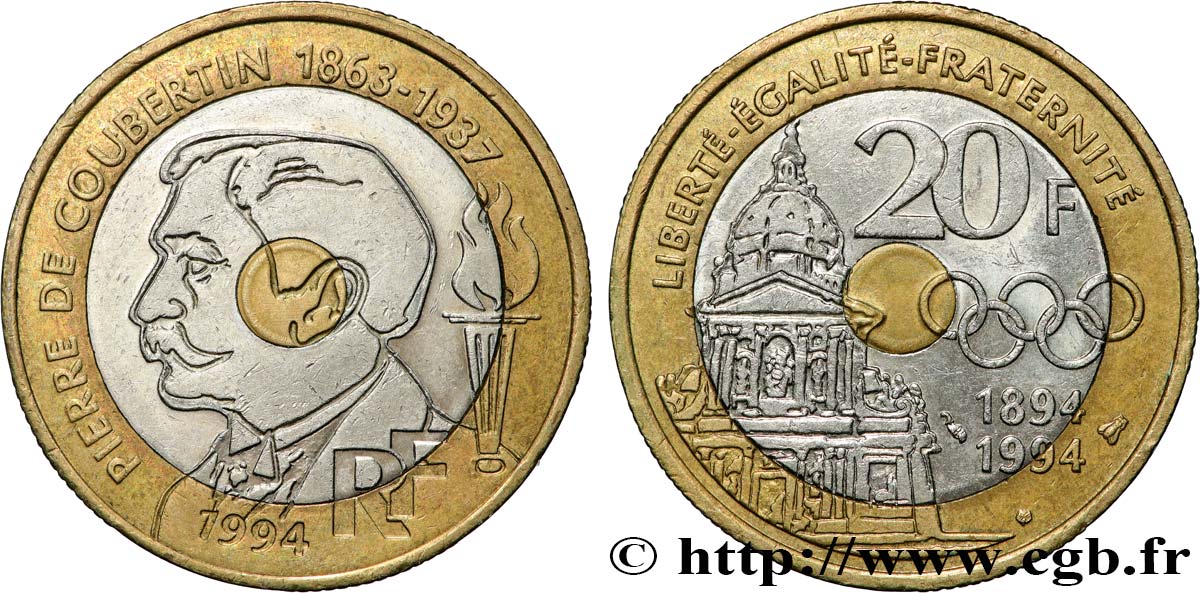 20 francs Pierre de Coubertin 1994 Pessac F.405/2 TTB+ 