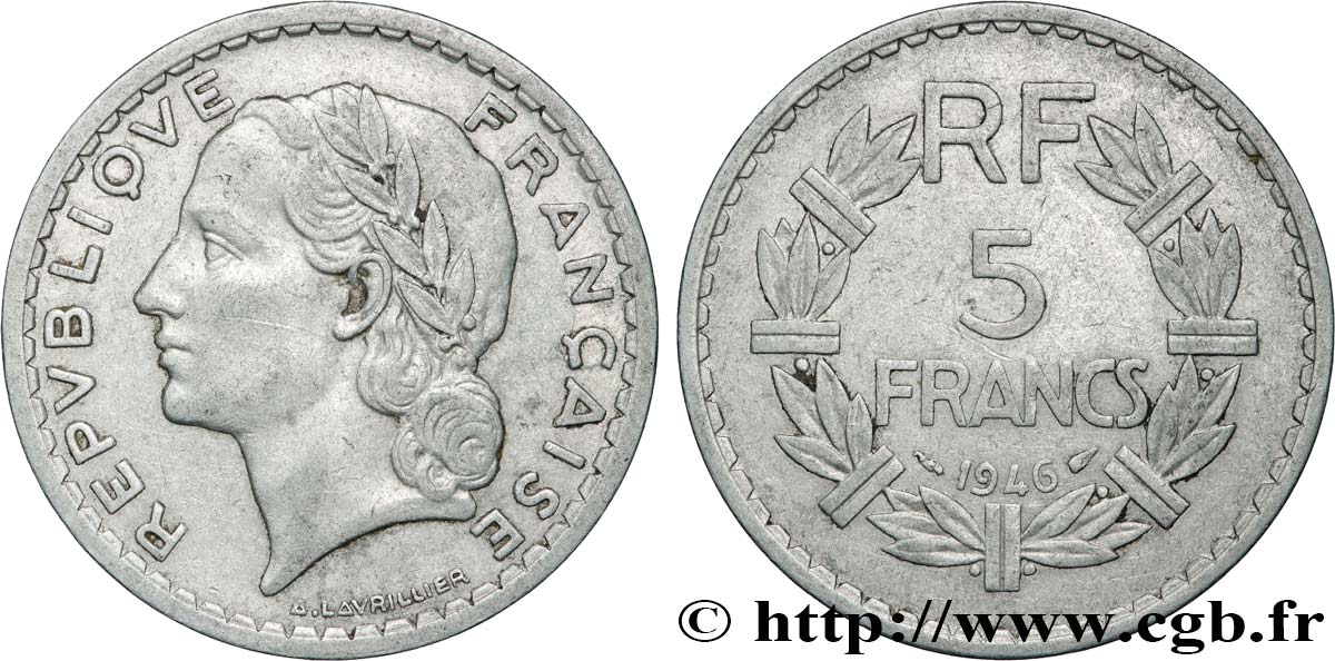 5 francs Lavrillier, aluminium 1946  F.339/6 VF 