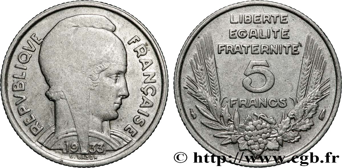 5 francs Bazor 1933  F.335/2 VF 