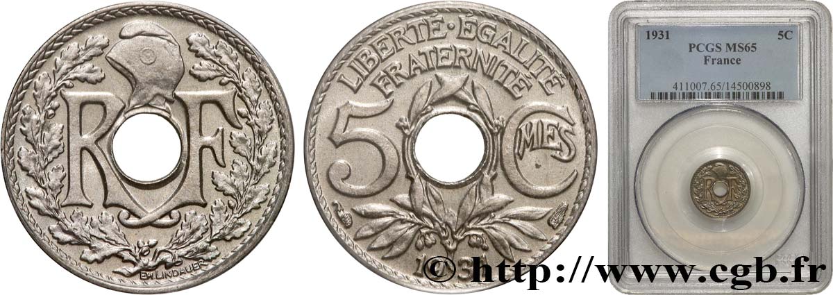 5 centimes Lindauer, petit module 1931 Paris F.122/14 FDC65 PCGS