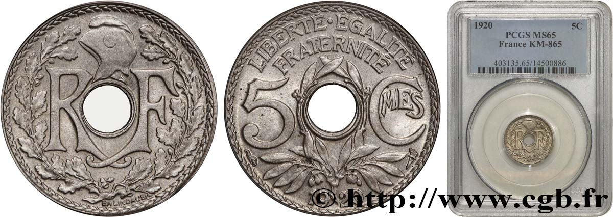5 centimes Lindauer, grand module 1920  F.121/4 MS65 PCGS