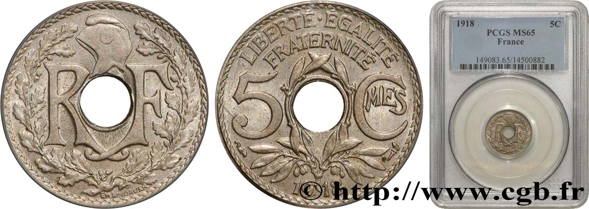 5 centimes Lindauer, grand module 1918 Paris F.121/2 FDC65 PCGS