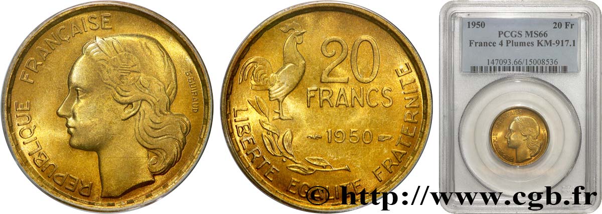 20 francs G. Guiraud 1950  F.402/3 FDC66 PCGS