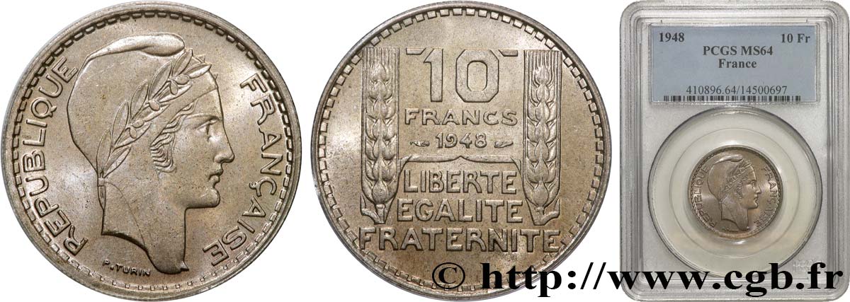 10 francs Turin, petite tête 1948  F.362/3 MS64 PCGS