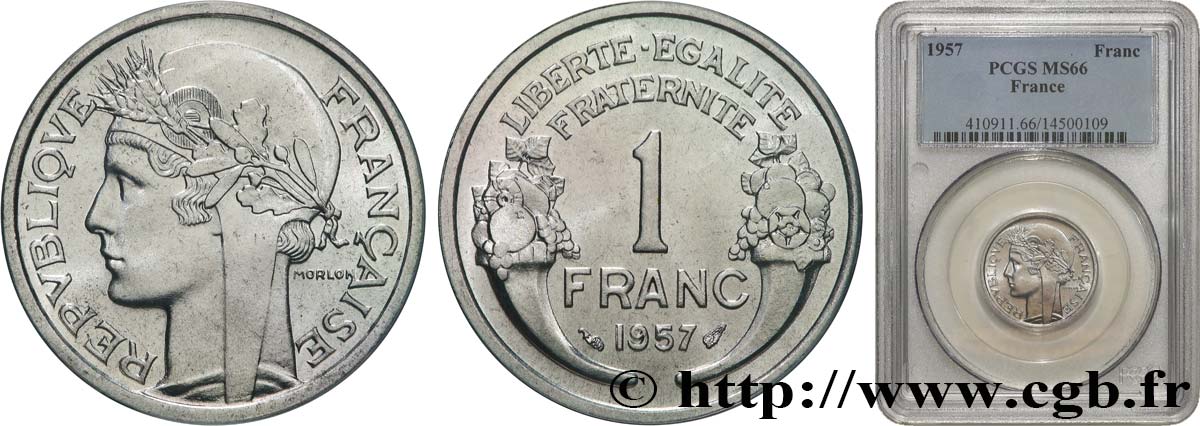 1 franc Morlon, légère 1957  F.221/19 MS66 PCGS