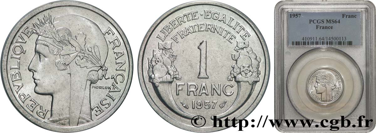 1 franc Morlon, légère 1957  F.221/19 SPL64 PCGS