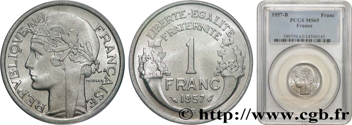 1 franc Morlon, légère 1957 Beaumont-Le-Roger F.221/20 MS65 PCGS