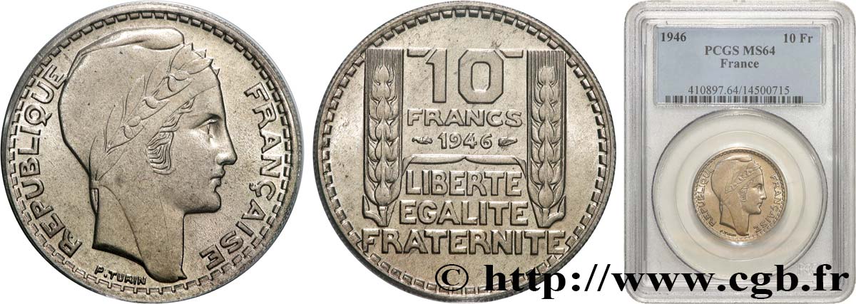 10 francs Turin, grosse tête, rameaux courts 1946  F.361A/2 SPL64 PCGS