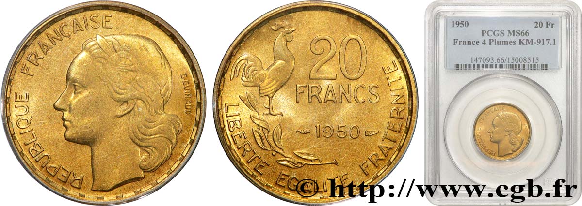 20 francs G. Guiraud 1950  F.402/3 FDC66 PCGS