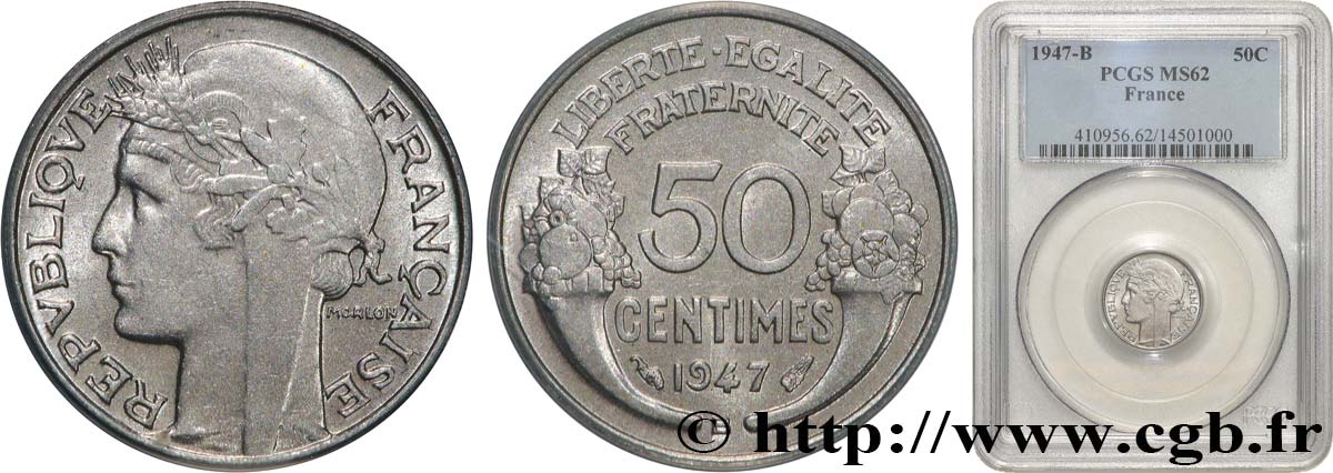 50 centimes Morlon, légère 1947 Beaumont-le-Roger F.194/11 MS62 PCGS