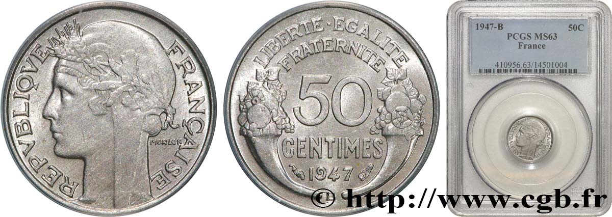 50 centimes Morlon, légère 1947 Beaumont-le-Roger F.194/11 fST63 PCGS