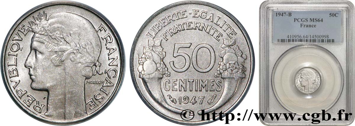 50 centimes Morlon, légère 1947 Beaumont-le-Roger F.194/11 SPL64 PCGS