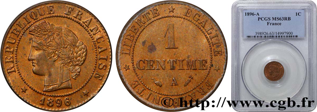1 centime Cérès 1896 Paris F.104/23 MS63 PCGS
