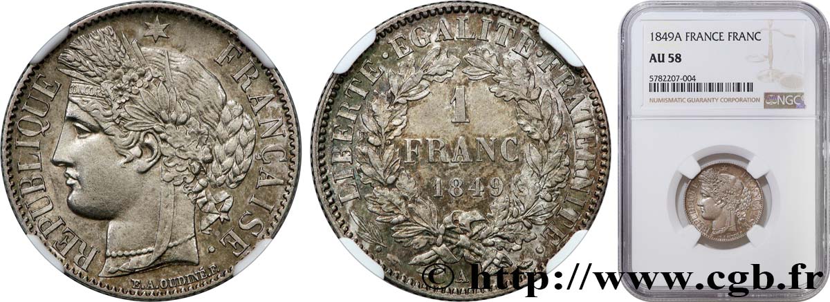 1 franc Cérès, IIe République 1849 Paris F.211/1 SPL58 NGC