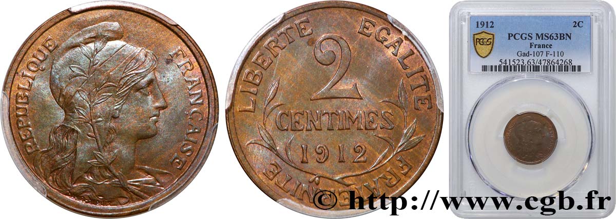 2 centimes Daniel-Dupuis 1912 Paris F.110/15 MS63 PCGS