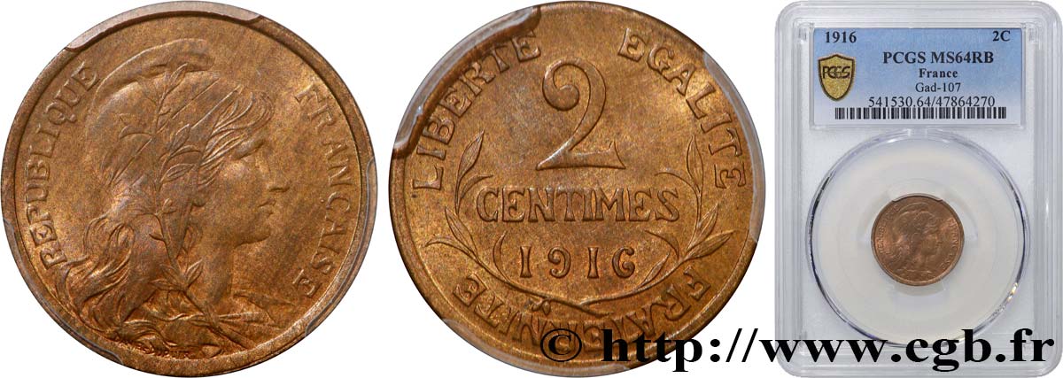 2 centimes Daniel-Dupuis 1916 Paris F.110/18 SC64 PCGS