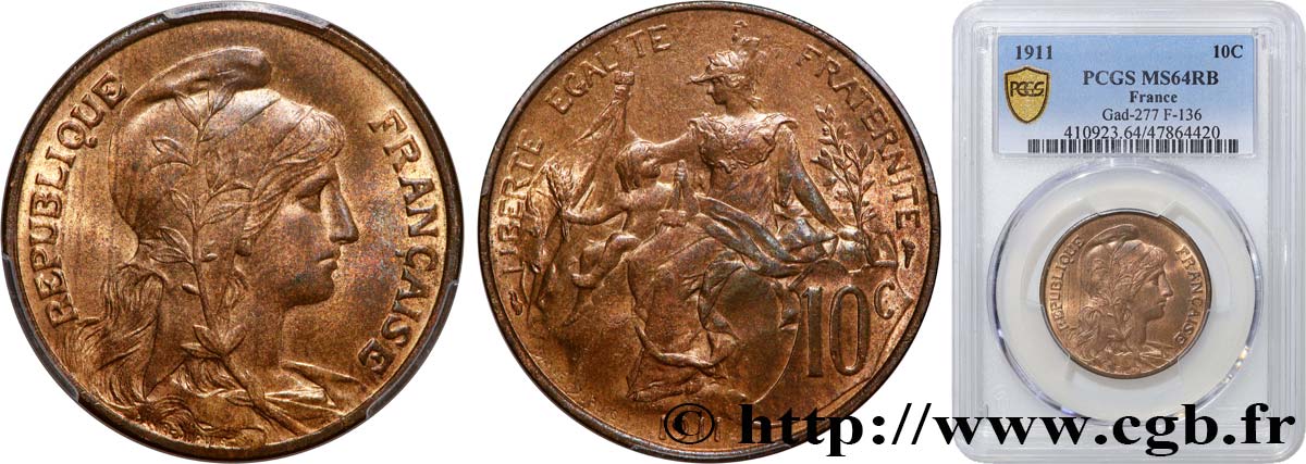 10 centimes Daniel-Dupuis 1911  F.136/20 SPL64 PCGS
