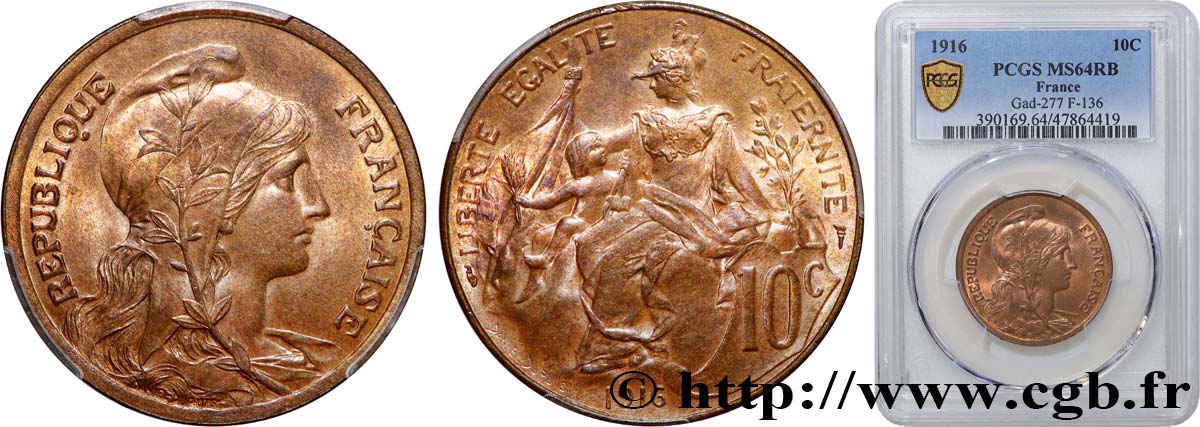 10 centimes Daniel-Dupuis 1916  F.136/26 MS64 PCGS