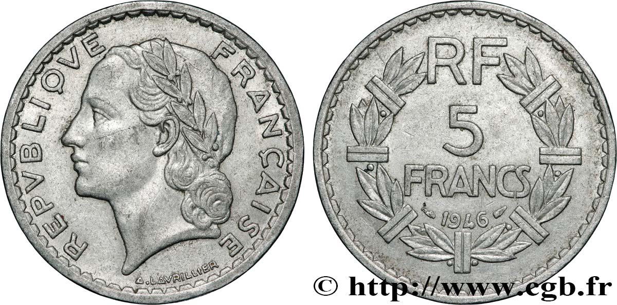 5 francs Lavrillier, aluminium 1946  F.339/6 VF 