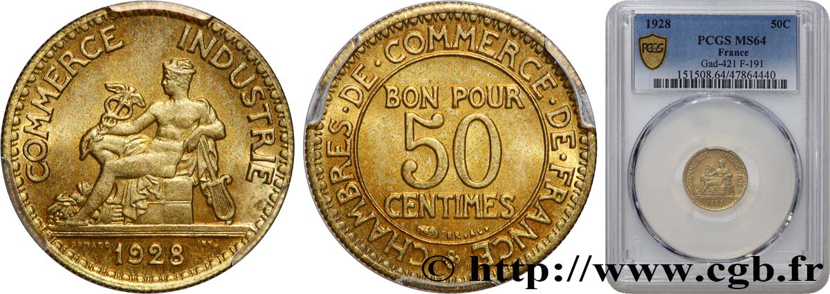 50 centimes Chambres de Commerce 1928 Paris F.191/10 SPL64 PCGS