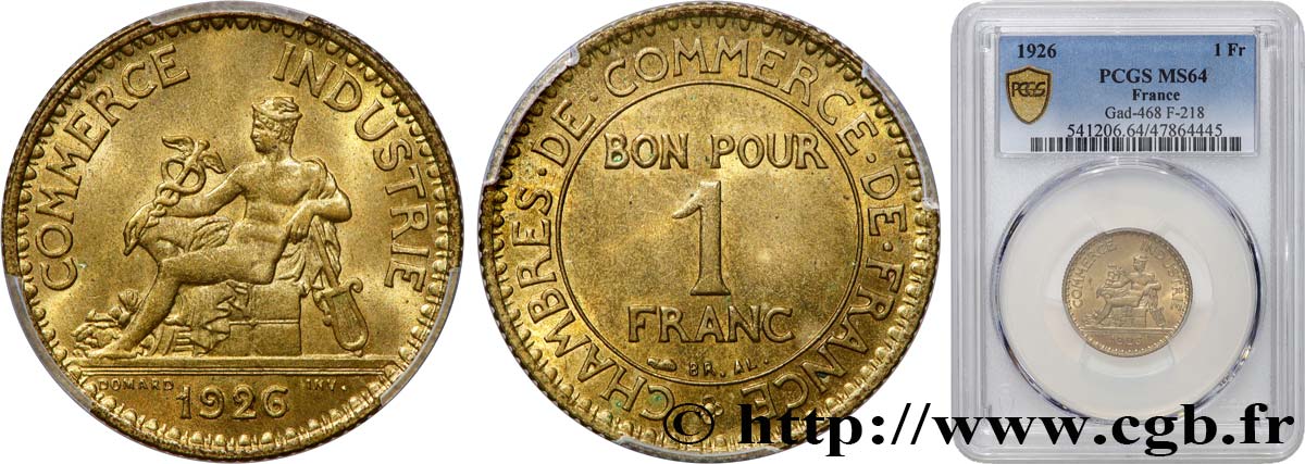 1 franc Chambres de Commerce 1926 Paris F.218/8 SPL64 PCGS