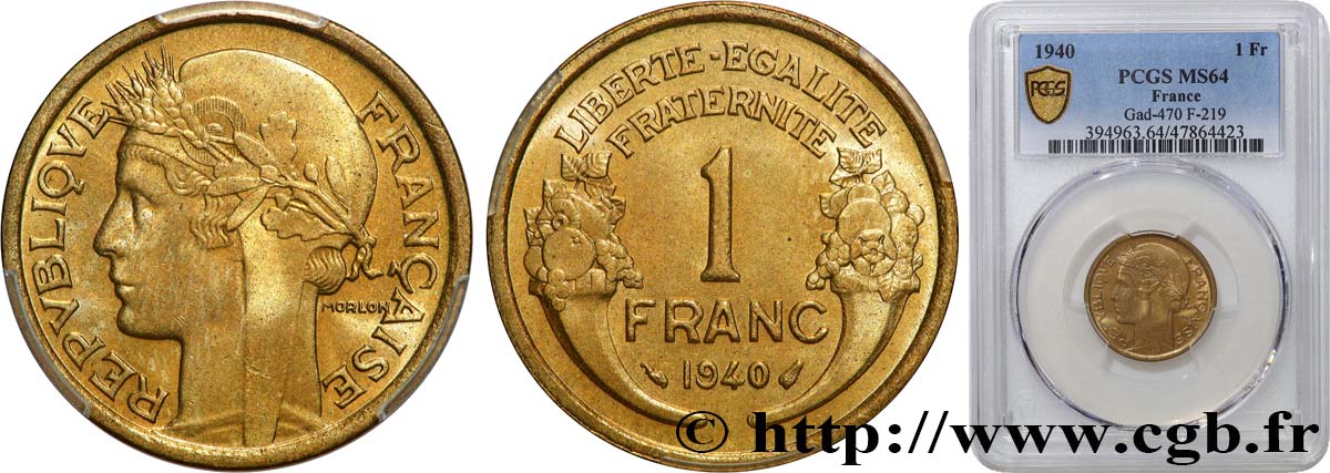 1 franc Morlon 1940 Paris F.219/11 SC64 PCGS