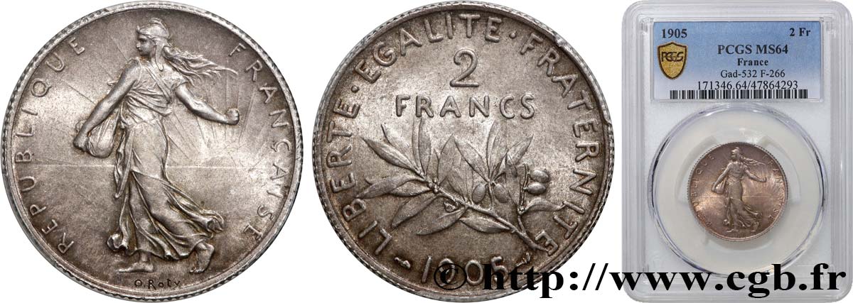 2 francs Semeuse 1905  F.266/9 fST64 PCGS