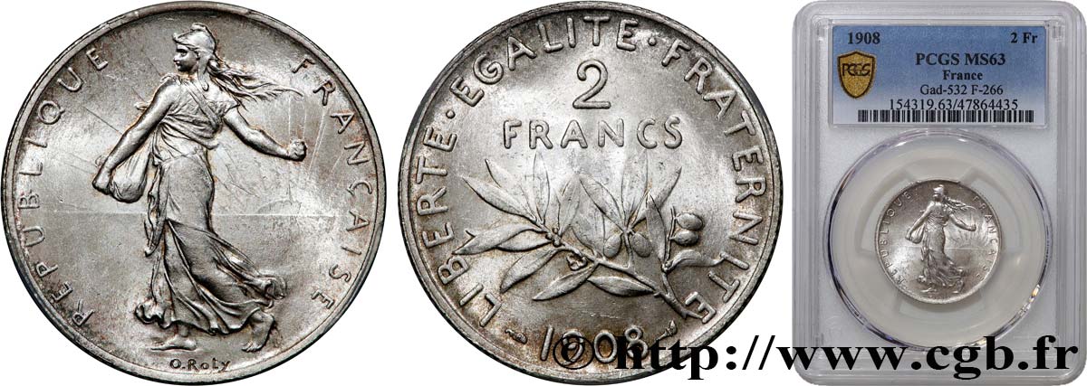 2 francs Semeuse 1908 Paris F.266/10 SPL63 PCGS