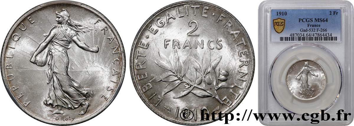 2 francs Semeuse 1910  F.266/12 SPL64 PCGS