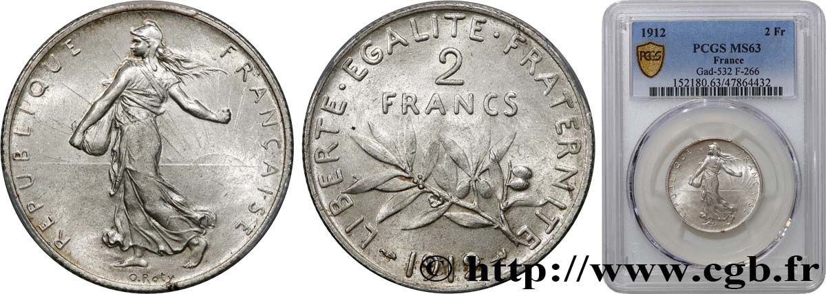 2 francs Semeuse 1912  F.266/13 MS63 PCGS