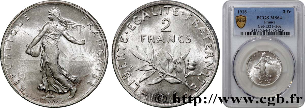 2 francs Semeuse 1916  F.266/18 SC64 PCGS