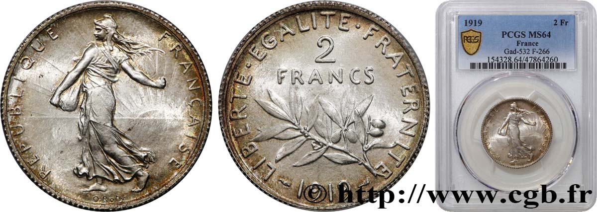 2 francs Semeuse 1919  F.266/21 MS64 PCGS